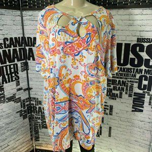 Jessica London White Print Cut-Out Neck Tunic Top